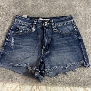 High-Waisted Blue Jean Shorts with Distressed Hem